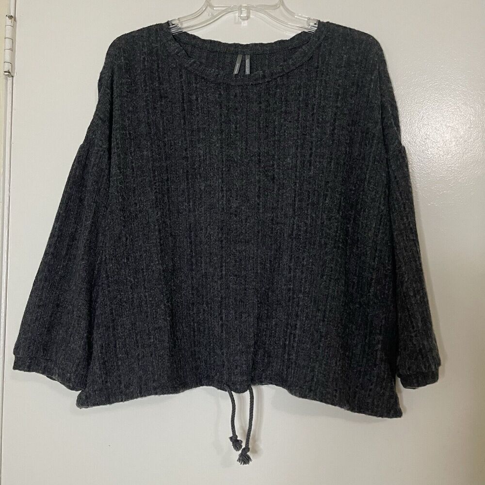 Anthropologie Dark gray ribbed long sleeve drawstring top size US small